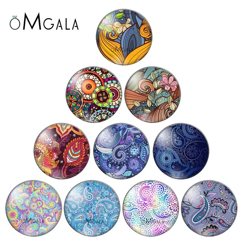 

10pcs Mixed 8mm 10mm 12mm 14mm 16mm 20mm 25mm 30mm Paisley Flower Photo Glass Cabochons demo flat back Making findings