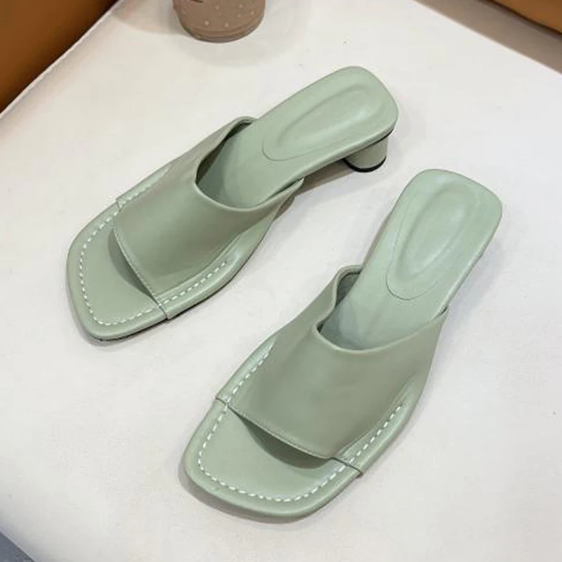 

Casual Low Square Heels Women Slippers 2022 Summer Outdoor Beach Flip Flop Open Toe Leopard Grain Sandals Female Shoes Slides