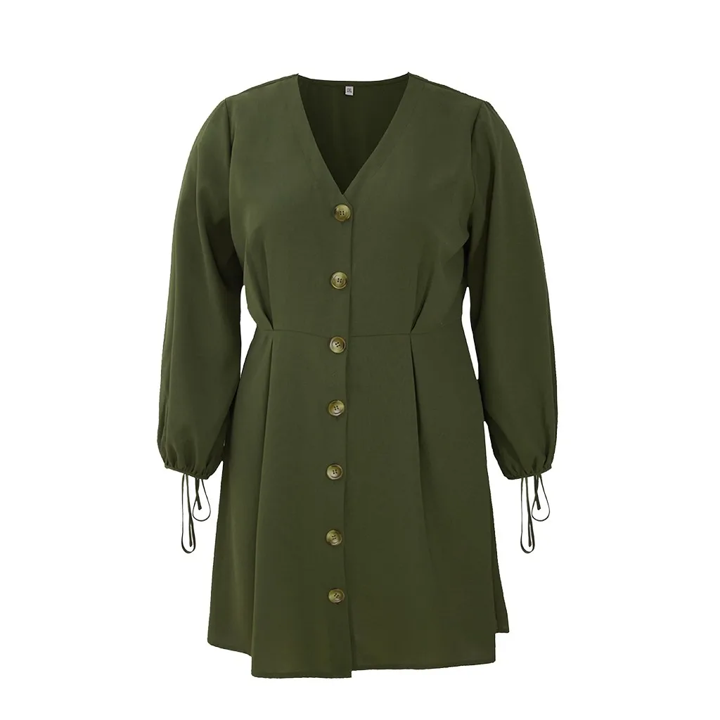 Женское платье-мини с V-образным вырезом однотонное однобортное | Женская одежда