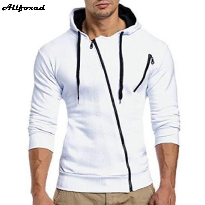 

2021 Spring and Autumn New Casual Male Hoodies Streetwear Men's Sweatshirt Diagonal Chain Men Jackets Slim Casual Cotton Coat
