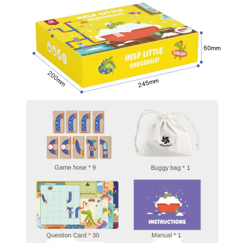 

Children's Logical Wooden Puzzles Thinking Training Puzzle Parent Child Intelligence Board Game Crocodile Bath Game Toys