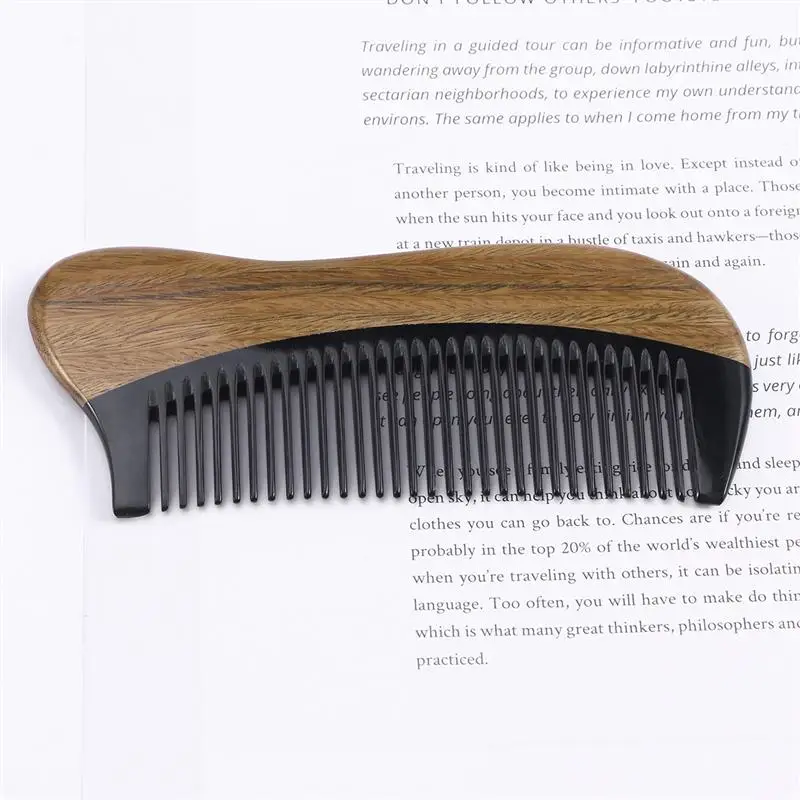 Зеленая расческа из сандалового дерева с натуральным рогом Массажная головка