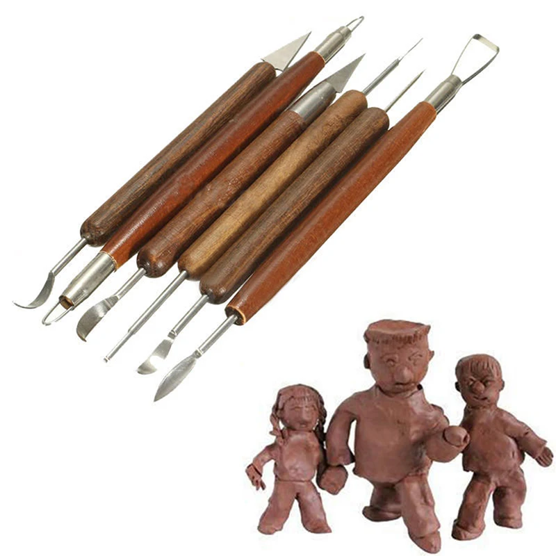6-Piece Set Sharp Clay Sculpting Wax Carving Pottery Tools with Wood Handles - Ceramic Pottery Clay Sculpture Shapers image 2
