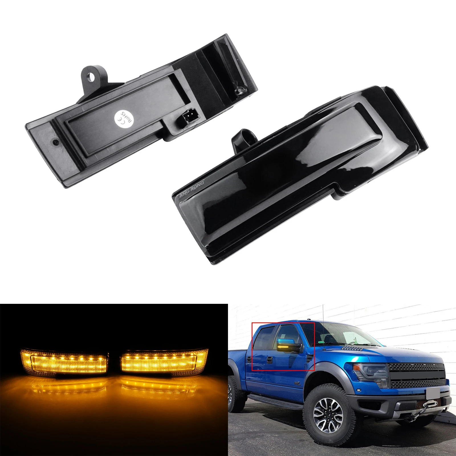 

Pair For 2015-2021 Ford F150 Smoked Lens Side Mirror Turn Signal LED Light Amber