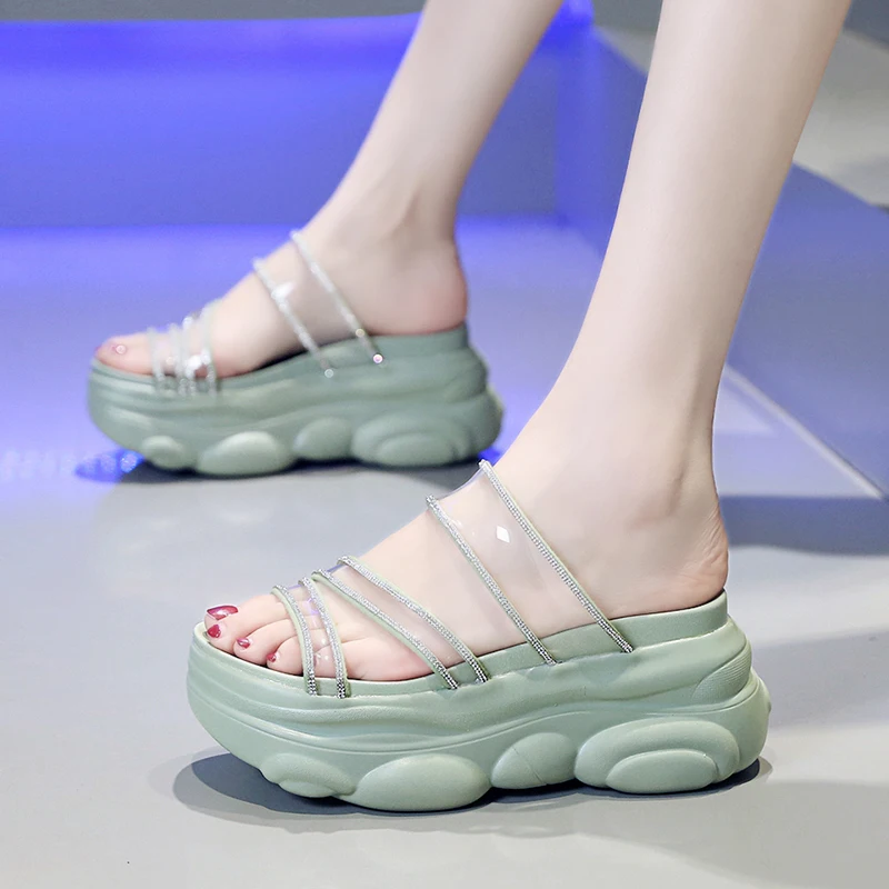 Высота каблука 9 см/3 дюйма Шлепанцы на танкетке Модная обувь Женская плоской