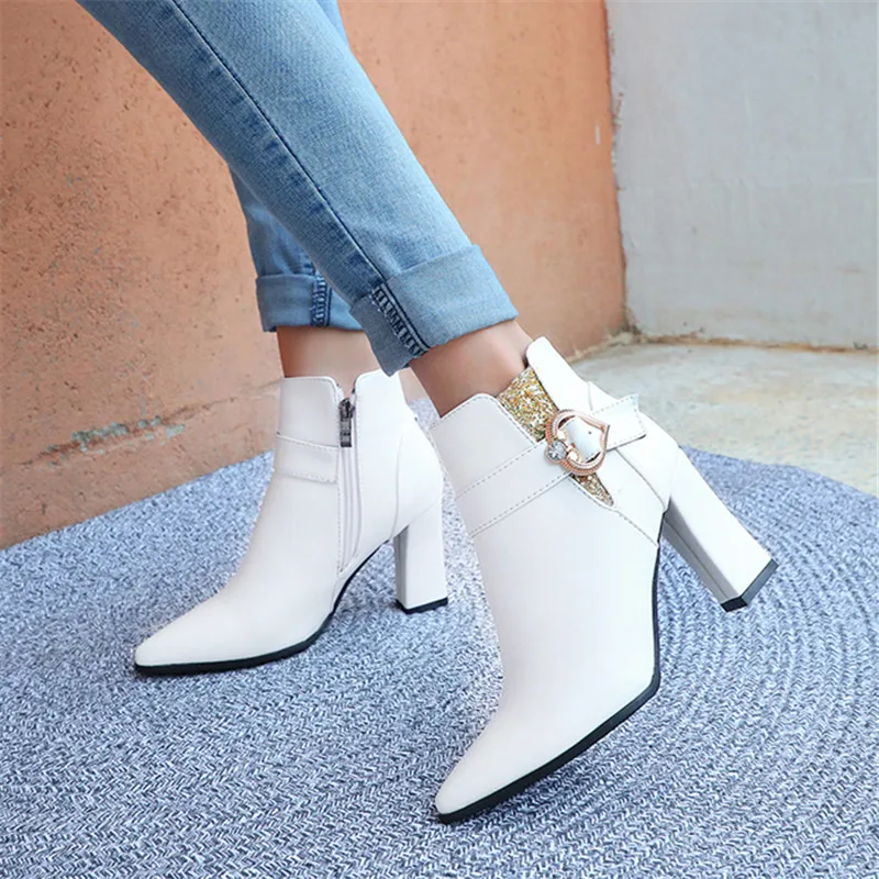 

Women Ankle Boots Fashion Pointed Toe High Heels Women's Shoes Sexy Autumn Winter Ankle Booties female Black Red Zapatos Mujer