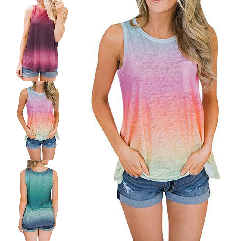 Летний градиентный камзол сексуальный топ на бретелях майка для женщин топы