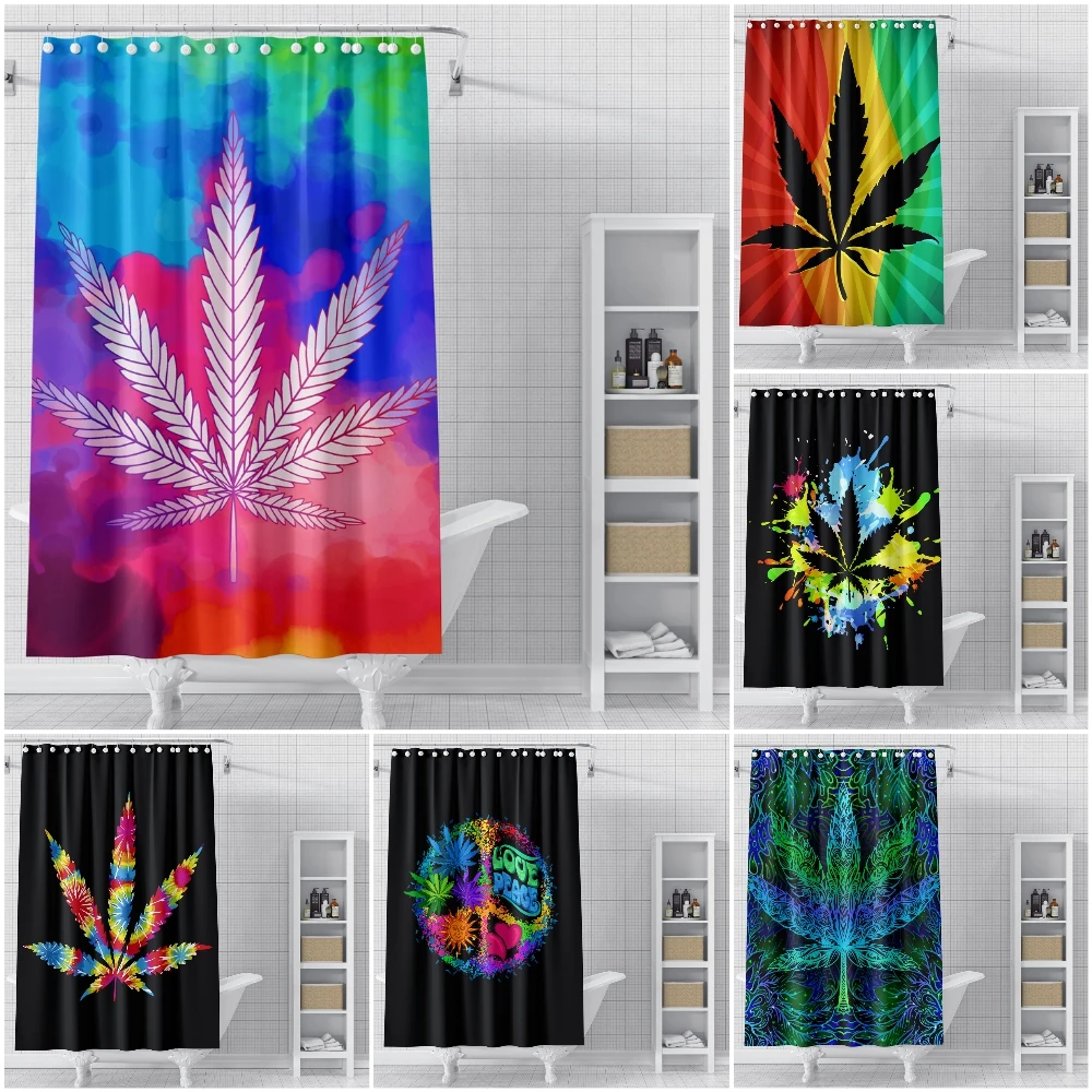 

Colorful Leaves Bath Curtain Waterproof Shower Curtains Hippie Peace and Love Bathroom Curtain 3D Printed Curtain for Bathroom