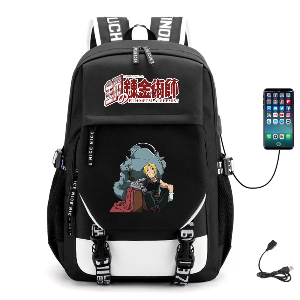 

Anime Fullmetal Alchemist Unisex Canvas USB Backpack Fabric Teenger Casual Packsack Student Schoolbag High Quality Laptop Bag