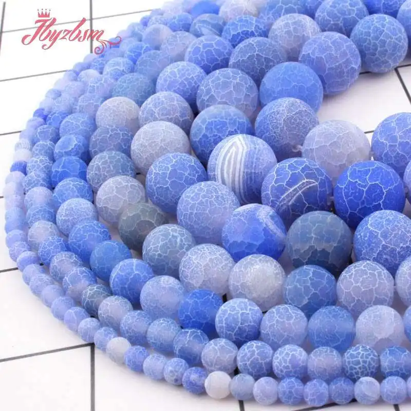 

Natural Skyblue Agates Frost Matte Cracked Round Loose Beads Stone Beads For DIY Necklace Bracelets Jewelry Making 15" 6/8/10MM