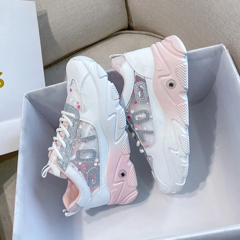 Женские кроссовки на массивной подошве Желтые Повседневные для бега в Корейском