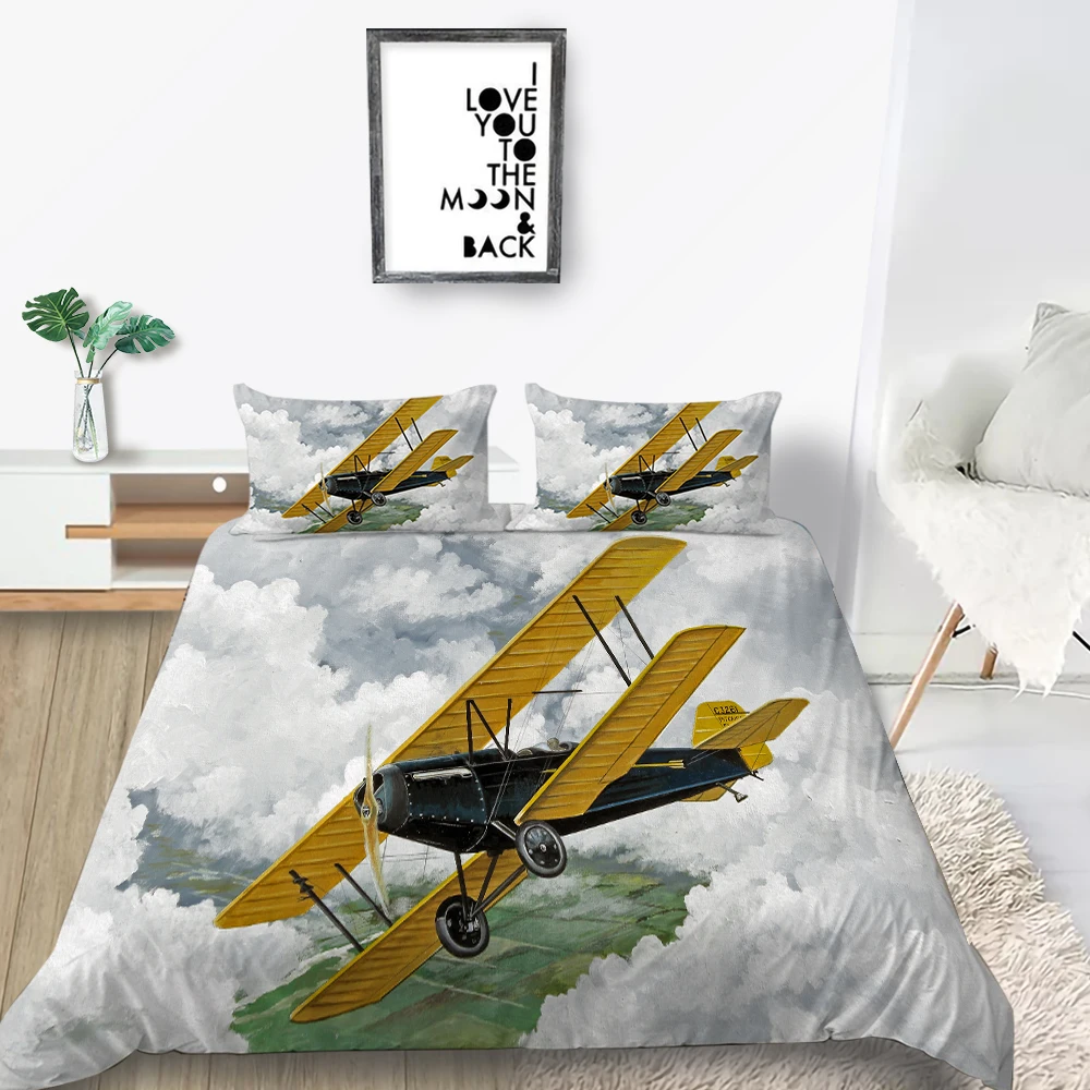 

Biplane Bedding Set 3D Sky Fresh Fashionable 3D Duvet Cover Queen King Twin Full Single Double Unique Design Bed Set