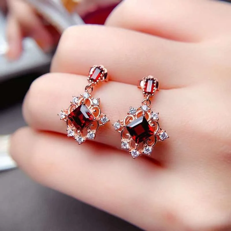

Dazzling Silver Garnet Drop Earrings for Party 5mm*5mm 100% Natural Topaz or Amethyst Eardrop 925 Silver Jewelry