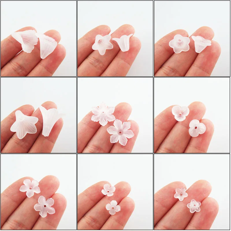 

Fashion New Acrylic Charms Frosted Plastic Horn Snowflake Star Clover Retro Spacer Beads End Caps White