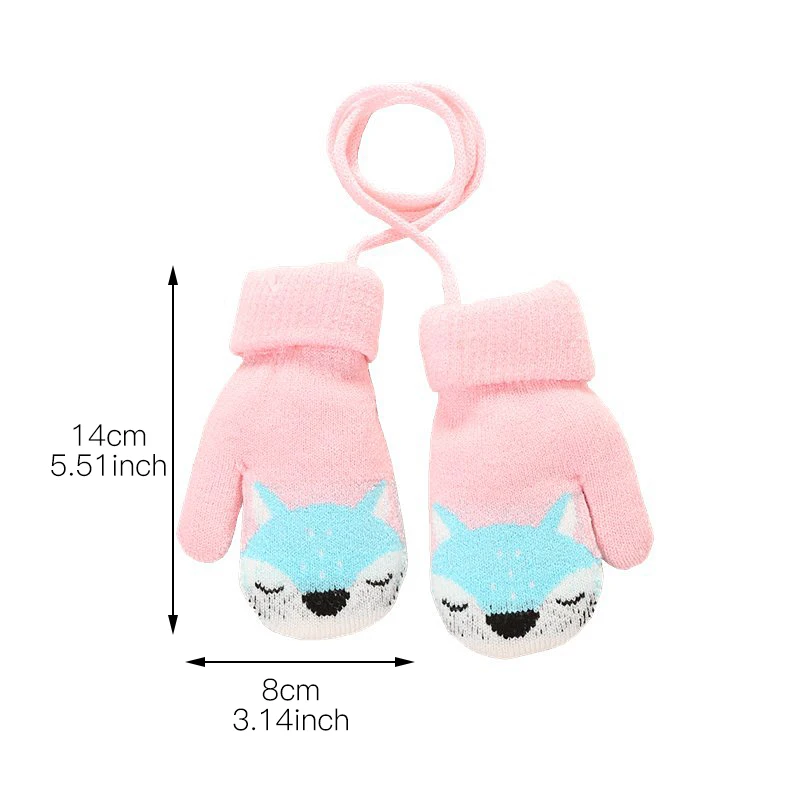 Зимние рождественские детские теплые перчатки первичные вязаные двухслойные на