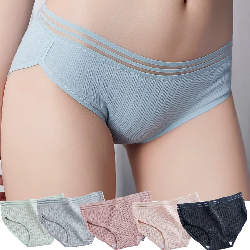 

Girl's Cotton Panties Female Sexy Lace Edge Underwear Striped Breathable Briefs Women Cotton Crotch Lingerie Intimates