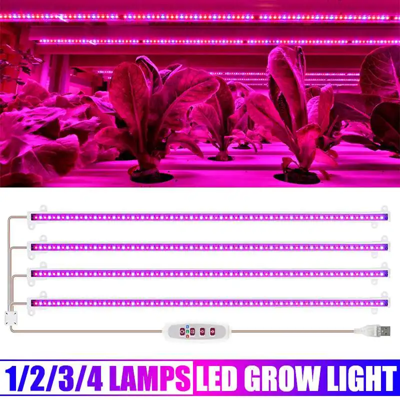 

LED Grow Light 30/50cm LED Grow Tube 1-4pcs USB Charging Red and Blue Light Full Spectrum For indoor Flower Rack Plants Growing