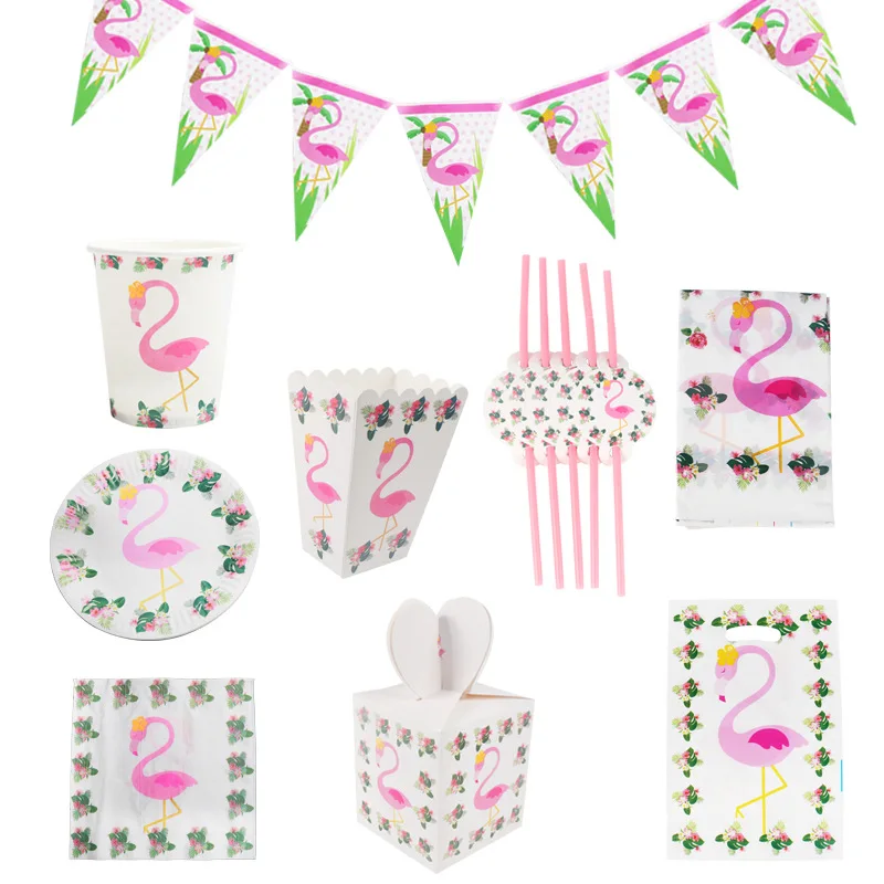 Набор для вечеринки с мультяшным фламинго посуда соломенная тарелка салфетки