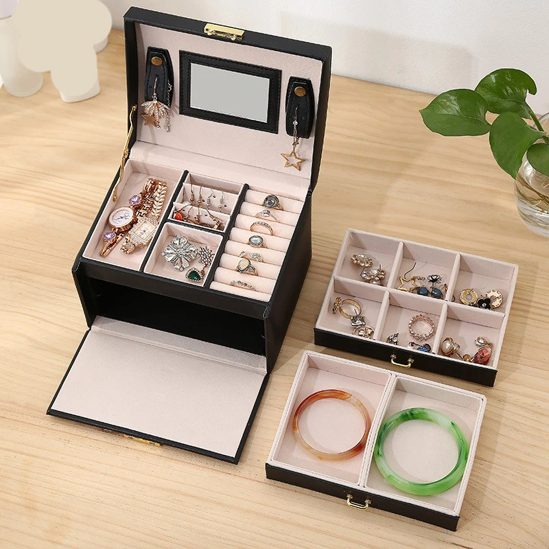 Key Stud Jewelry Organizer Portable Necklace Earrings Rings Jewelry Box Packaging PU Leather Storage Makeup Organizador Boxes