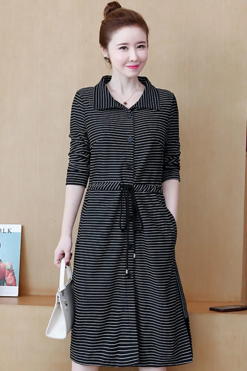 

Plus Size Women's 2020 Spring New Fashion Thin Windbreaker Stripes Loose Jacket Tide Long Single Breasted Shirt Coat K116