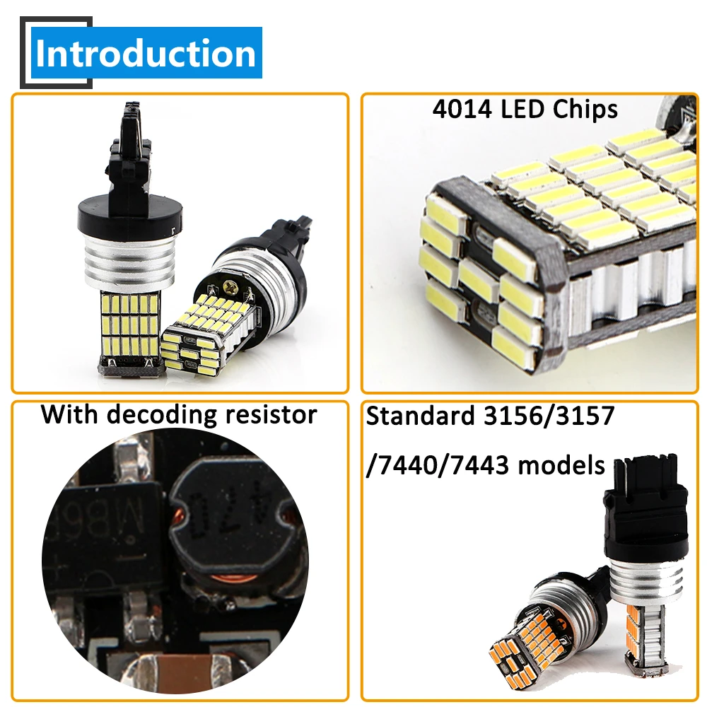 2 шт. Canbus 1156 1157 T20 7440 7443 3156 3157 4014 45 SMD Янтарный красный белый авто светодиодный