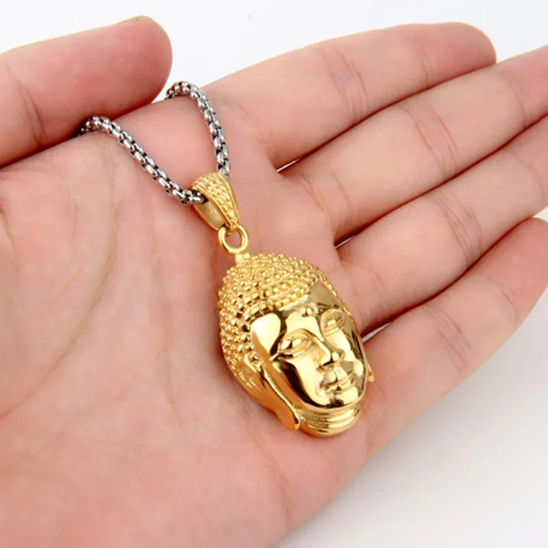 

Fashion Men's 316L Stainless Steel Gold Color Buddha Pendant Necklace Jewelry Christmas Gift 35.7mm*24mm
