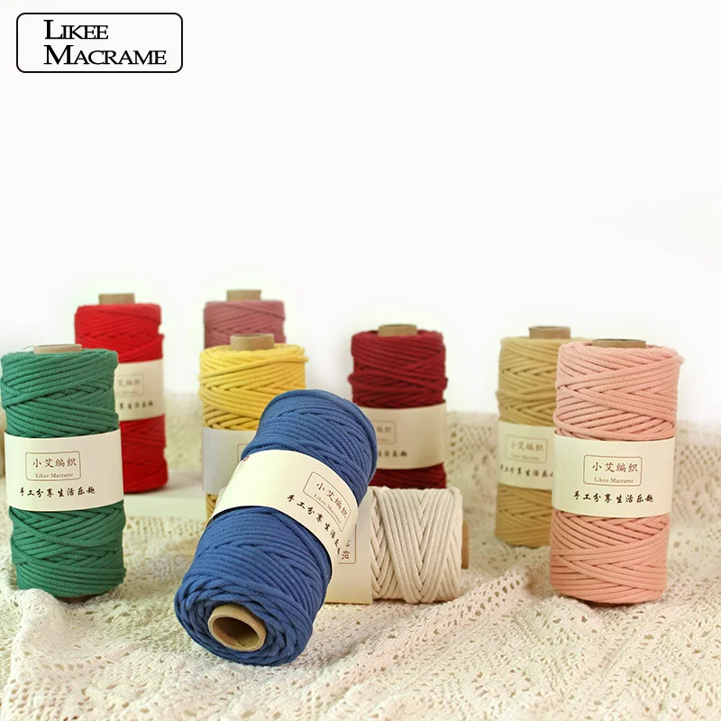 Шнур из 100% хлопка 4 мм цветной плетеный шнур с твердым сердечником для настенных