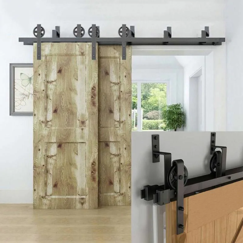 

2-Track Big Carbon Steel Wheel Hanger Sliding Barn Door Bracket Hardware Parts