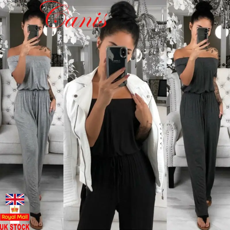 Новый Модный женский комбинезон Повседневный Черный Серый однотонный с широкими