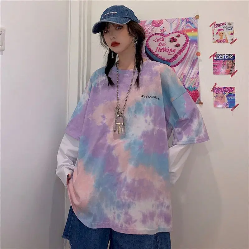 

Футболка Hyuna в стиле Харадзюку из двух частей с длинным рукавом в стиле хип-хоп Женская Студенческая Корейская версия свободная Осенняя нов...