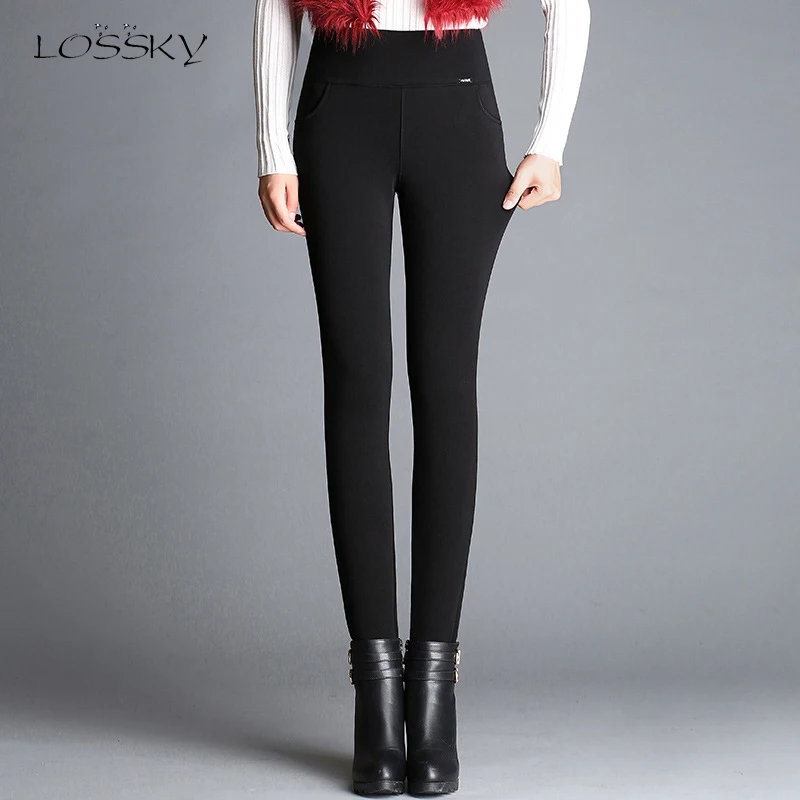 Женские облегающие брюки Lossky черные вельветовые утепленные повседневные