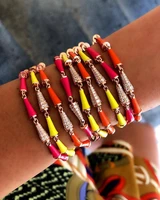 fashion colorful female jewelry 7 neon colors enamel spiked rivet charm link chain gold color bracelet