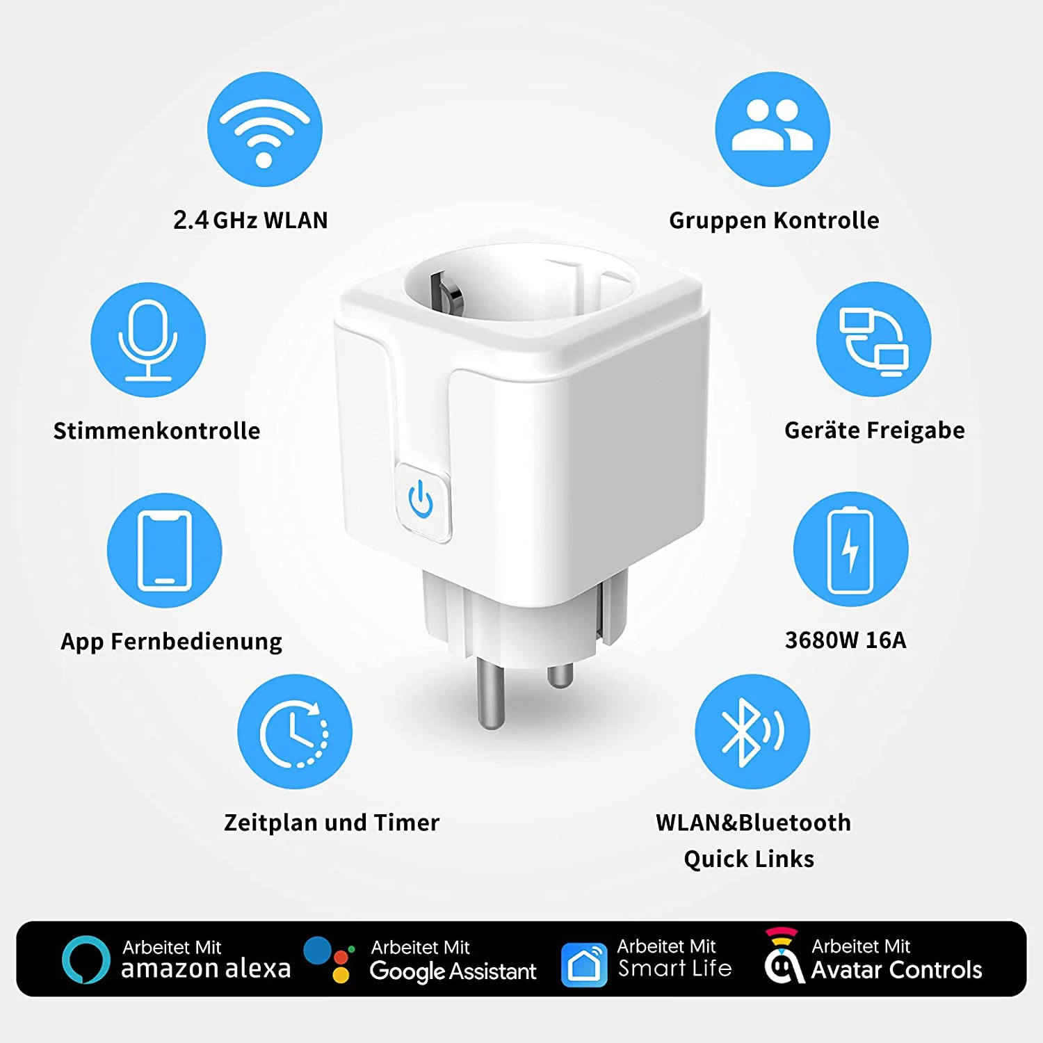 

Wifi smart socket Alexa accessories socket 16A Smart Plug Google Home Alexa voice control app remote control schedules timer