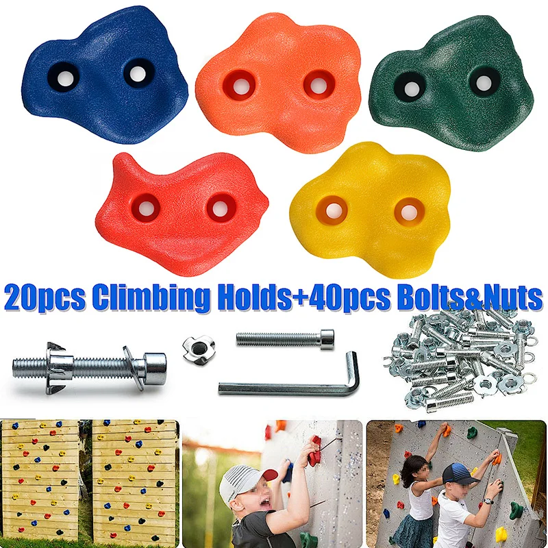 

Newly 20pcs Textured Climbing Holds Rock Wall Stones 40pcs Bolts and Nuts Screw for Kids Child