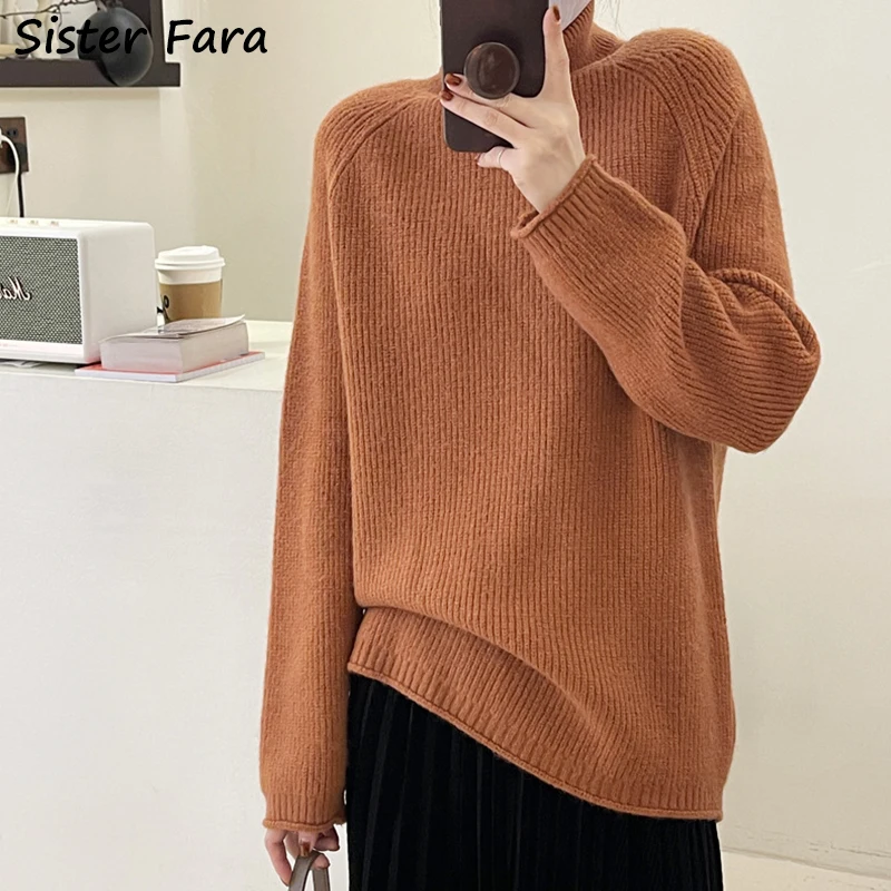 

Женский вязаный свитер-водолазка Sister Fara, однотонный Свободный пуловер, толстый теплый Повседневный свитер для осени и зимы, 2022