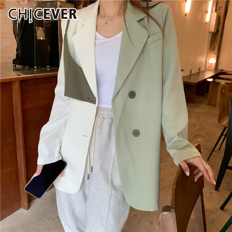 

GALCAUR Green Casual Blazer For Women Lapel Collar Long Sleeve Single Breasted Blazers Females Fashion New Clothing 2021 Spring