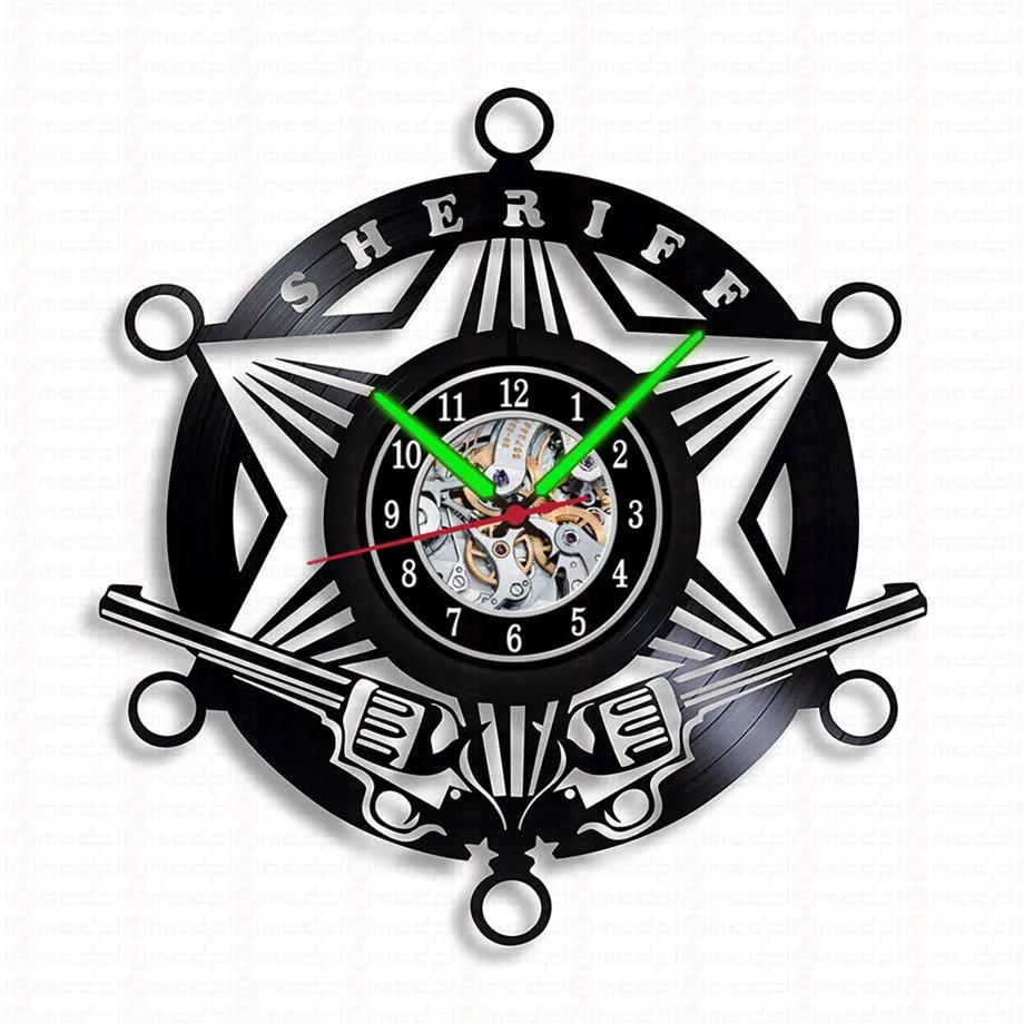 Полиция офицер дизайн светящийся винил запись настенные часы кварцевые с DIY руки