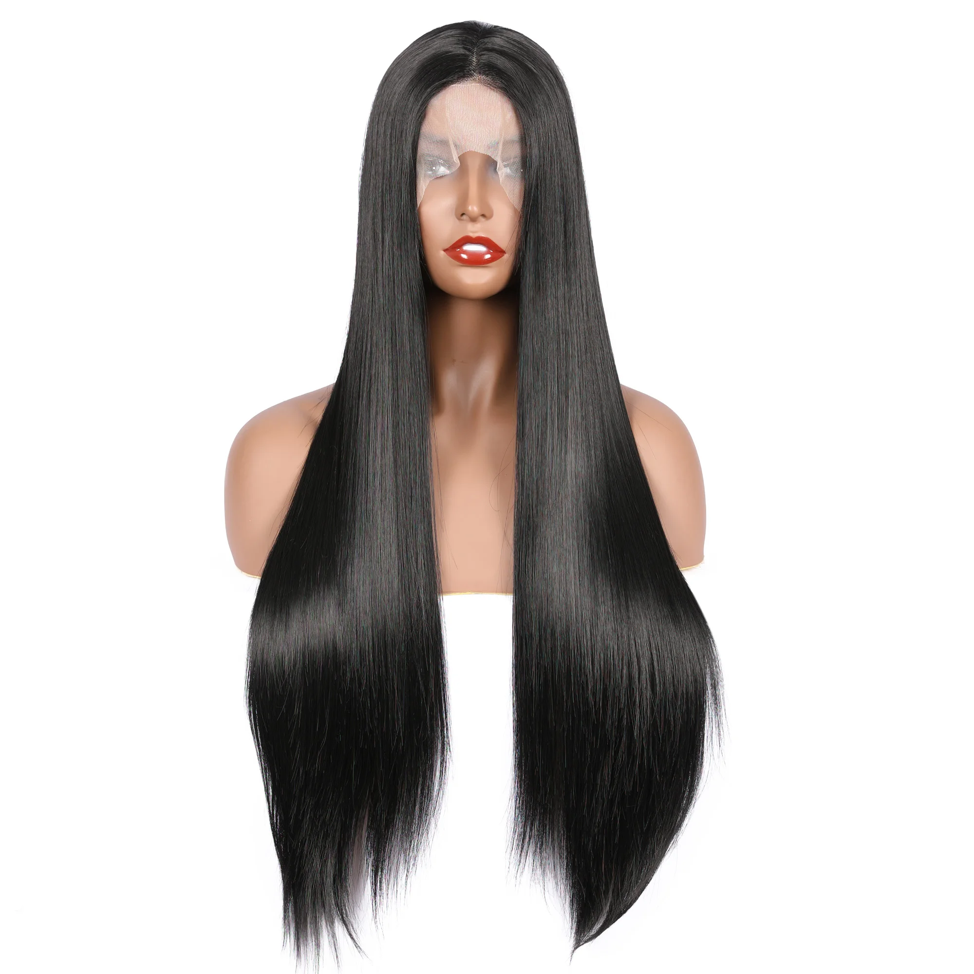 

26Inch 180%Density Long Straight Synthetic Lace Front Wig For Women With Baby Hair Heat Resistant Fiber Hair Daily Wear Wigs