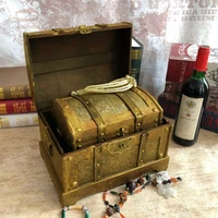 retro wooden box desktop ornament treasure chest gem vintage jewelry storage box