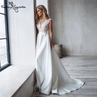 satin wedding dresses for women 2022 pearls lace appliques a line beach bridal gowns boho bride dress vestido de noiva