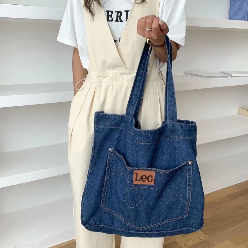 Повседневные двухслойные женские сумки из джинсовой ткани 2021 вместительная