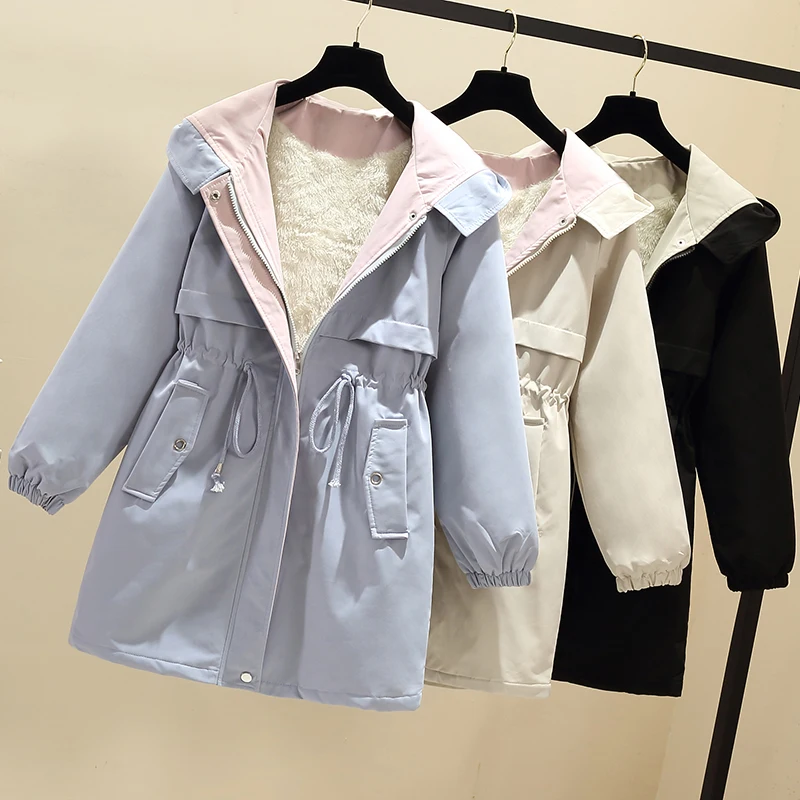 Женское бархатное пальто с капюшоном Повседневная теплая ветровка большого