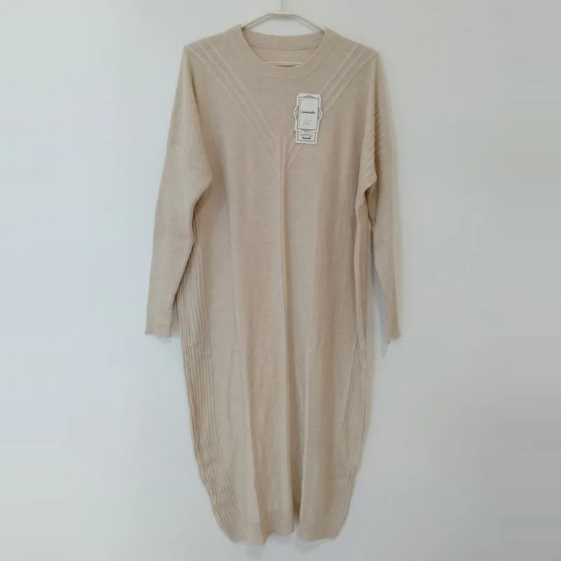 Длинное кашемировое платье свободный Однотонный свитер в полоску вязаное с