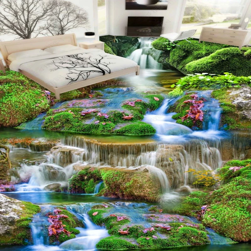 

Floor Stickers Waterproof Tiles Bathroom Hd Small Stream Water Green Plants 3d Floor Sticker