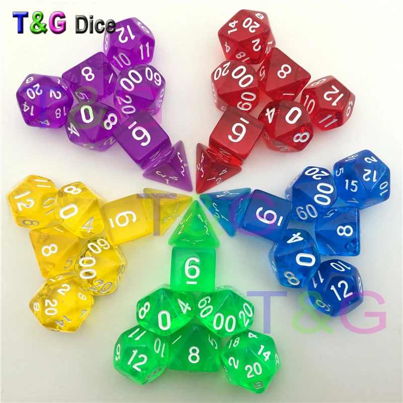 T & G кости 7 шт./лот Высокое качество желтые прозрачные D4 d6 d8 d10 % d12 d20 набор игра rpg