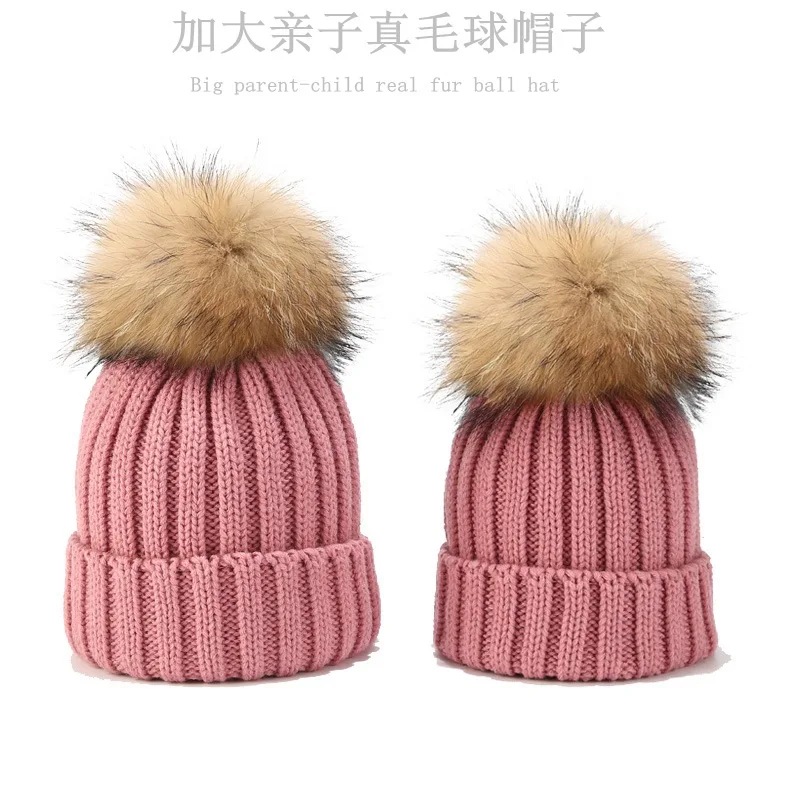 

Female Wool Beanies hat Real Natural Fur Pom Poms Fashion Solid Knitted Hat Girls Child Beanie Cap Pompom Winter Hats for Women