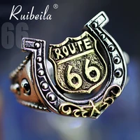 ruibeila jewelry road 66 badge horseshoe 100 sterling silver ring male ring opening adjustable female
