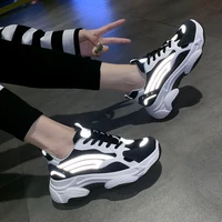 womens shoes spring korean chunky platform sneakers reflective fashion lace up breathable black casual women vulcanize shoes