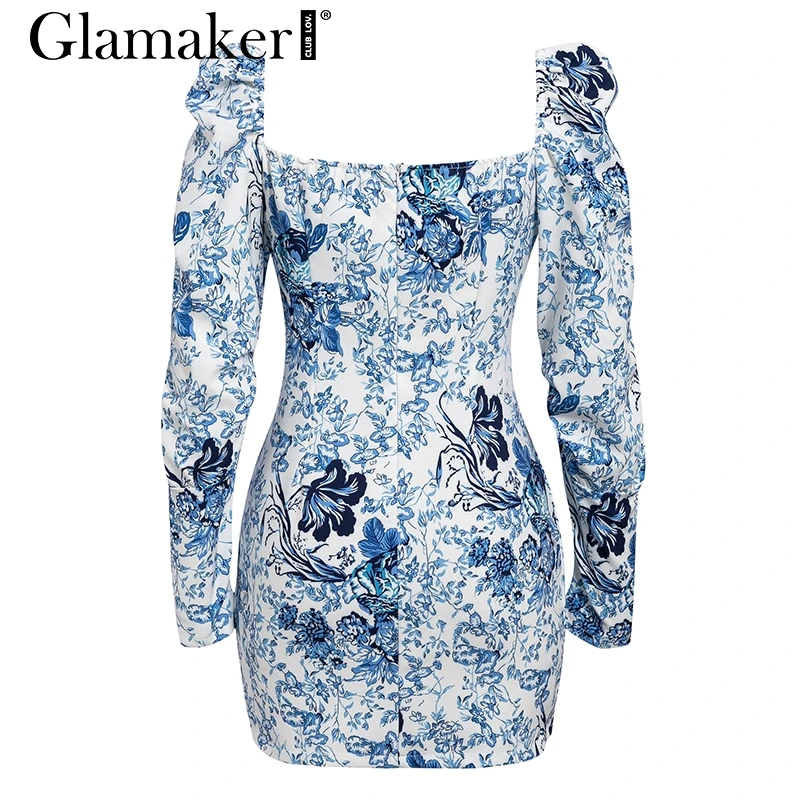 Гламурное сексуальное платье для девочек с цветочным узором и короткими зимнее платье Для женщин элегантное облегающее платье для ночного клуба, мини-платье женский без рукавов лазерной трубки синий платье