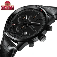 olmeca fashion mens watch top brand quartz watch man clock chronograph wristwatches genuine leather relogio masculino